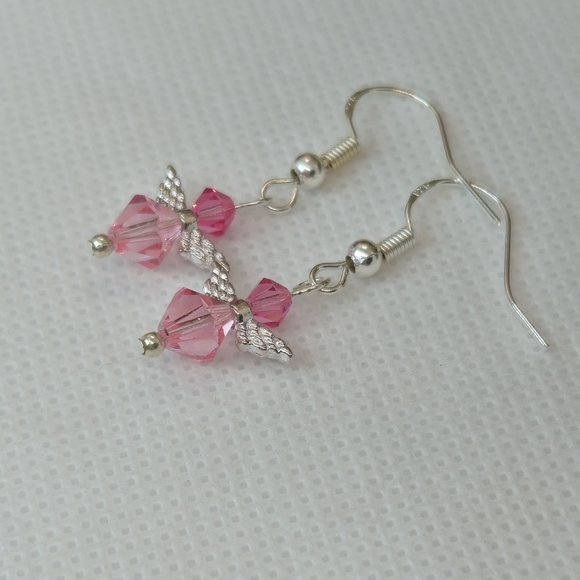 Handmade Pink AB Crystal Guardian Angel Sterling Silver Earrings Handmade by me! - Picture 12 of 14